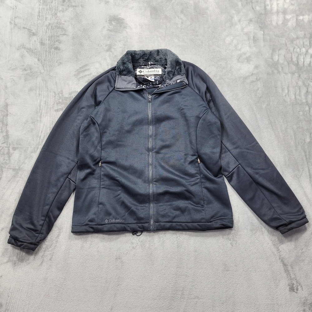 Columbia Jacket Womens L Gray Interchange Softshell Full Zip Faux‎ Fur Collar